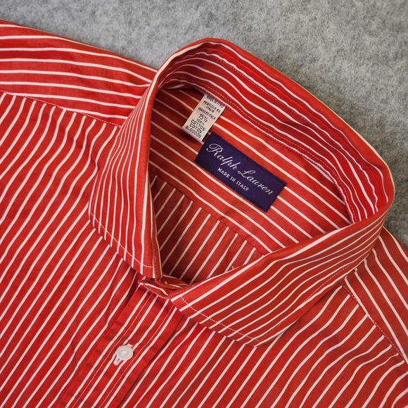 Ralph Lauren Purple Label Dress Shirt Mens 15.5 Made in Italy Orange Striped - Picture 1 of 7